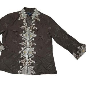Embroidered Brown Long Sleeve Top